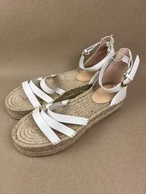 J.Crew Platform Espadrille Sandal Leather White Women’s 10 NWT J0758 Strappy